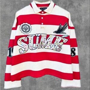 Red and White Striped Men's Short Sleeve Tee